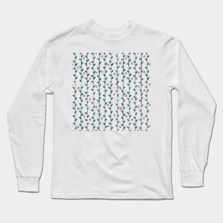 Watercolor Floral Vines Pattern - Teal & Hot Pink Long Sleeve T-Shirt